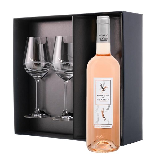 Moment de Plaisir Cinsault Rose Wine And Diamante Venezia Glasses Gift Box Set